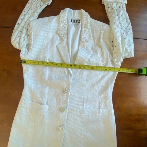 Vintage EREZ Cotton White Blazer Eyelet Long Sleeves Pearl Details Large EUC - Picture 10 of 13
